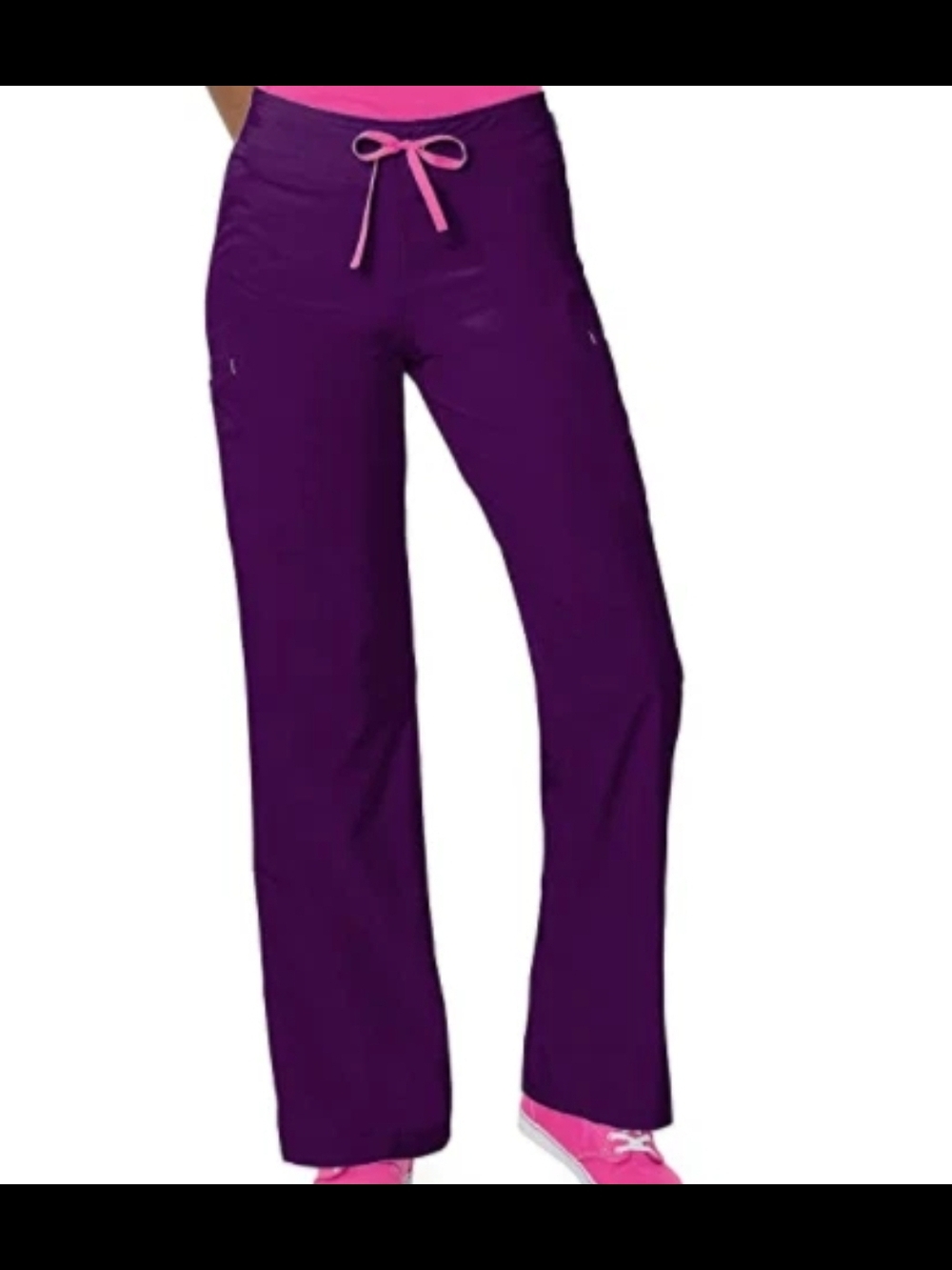 Smitten Purple Boot Cut Scrub Pants with Pink Drawstring - Picture 2 of 4